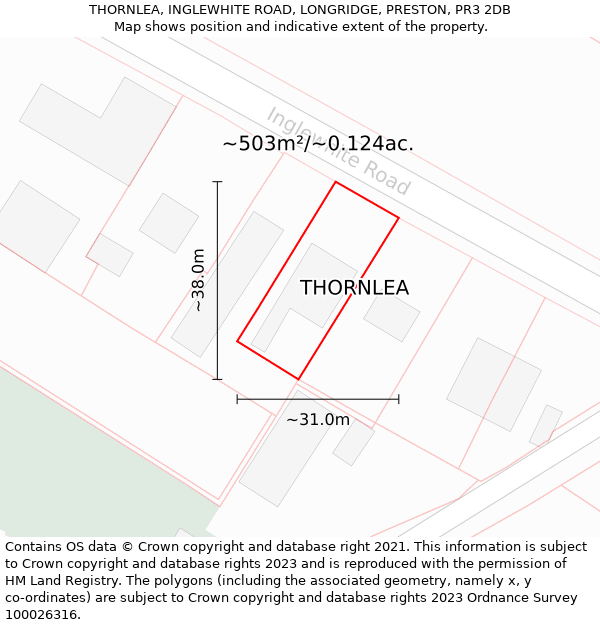 THORNLEA, INGLEWHITE ROAD, LONGRIDGE, PRESTON, PR3 2DB: Plot and title map