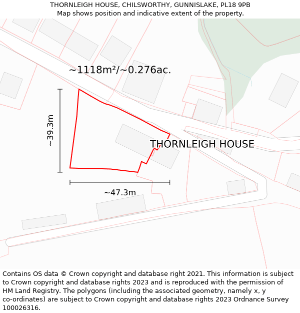 THORNLEIGH HOUSE, CHILSWORTHY, GUNNISLAKE, PL18 9PB: Plot and title map