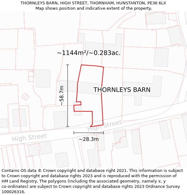 THORNLEYS BARN, HIGH STREET, THORNHAM, HUNSTANTON, PE36 6LX: Plot and title map