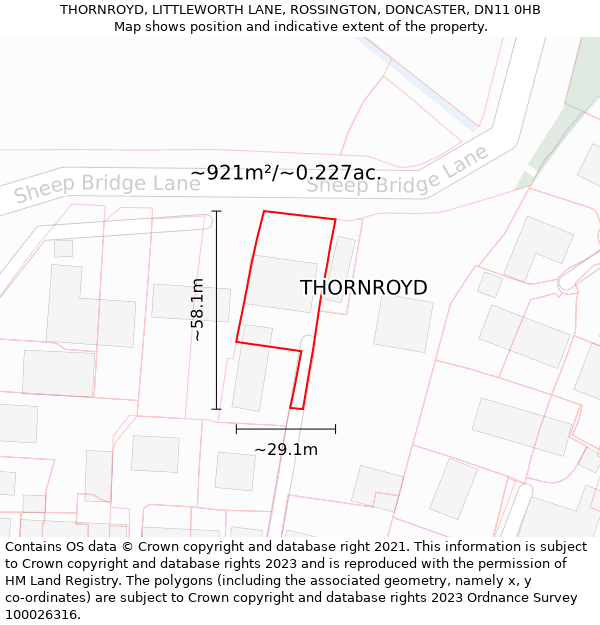 THORNROYD, LITTLEWORTH LANE, ROSSINGTON, DONCASTER, DN11 0HB: Plot and title map