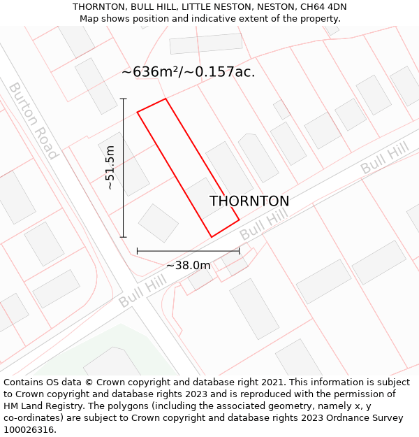 THORNTON, BULL HILL, LITTLE NESTON, NESTON, CH64 4DN: Plot and title map