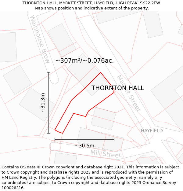THORNTON HALL, MARKET STREET, HAYFIELD, HIGH PEAK, SK22 2EW: Plot and title map