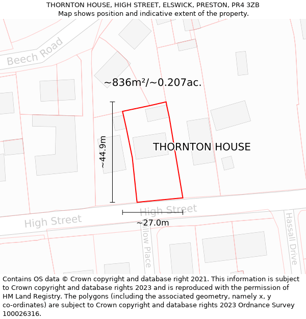 THORNTON HOUSE, HIGH STREET, ELSWICK, PRESTON, PR4 3ZB: Plot and title map