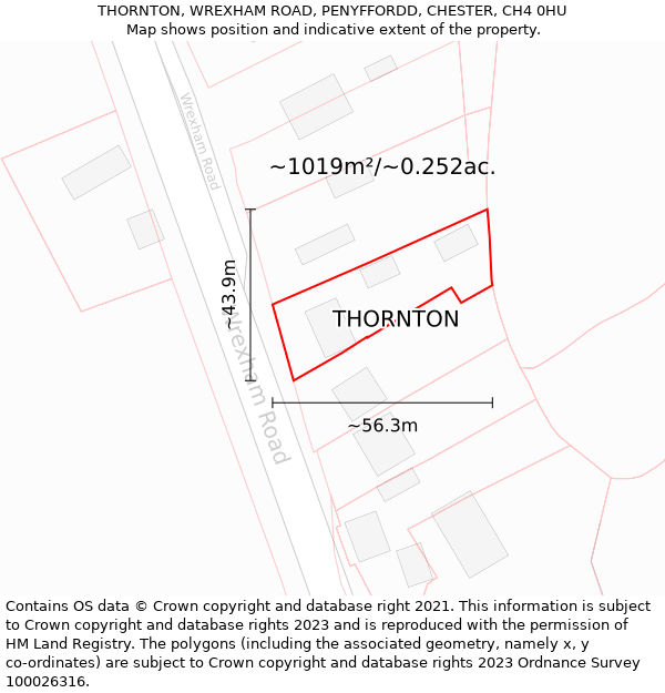 THORNTON, WREXHAM ROAD, PENYFFORDD, CHESTER, CH4 0HU: Plot and title map