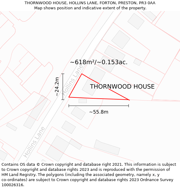 THORNWOOD HOUSE, HOLLINS LANE, FORTON, PRESTON, PR3 0AA: Plot and title map