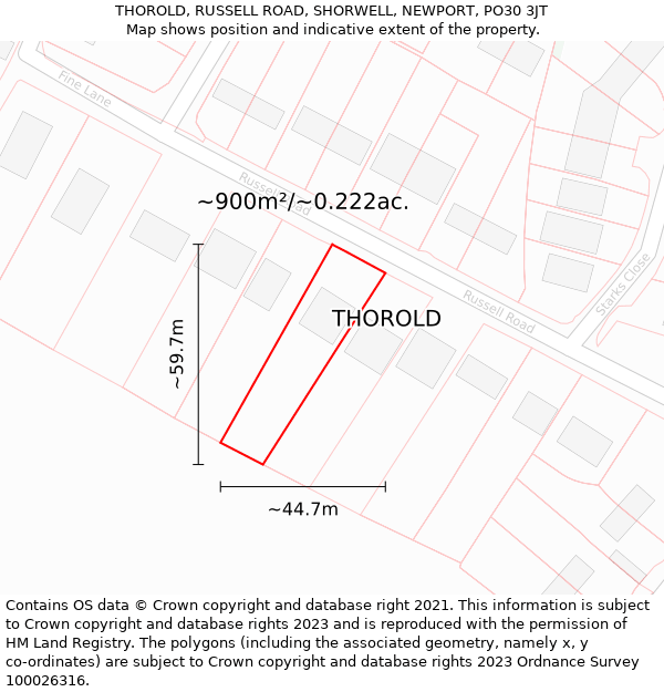 THOROLD, RUSSELL ROAD, SHORWELL, NEWPORT, PO30 3JT: Plot and title map