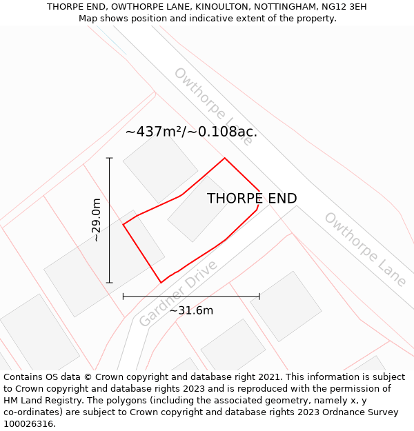 THORPE END, OWTHORPE LANE, KINOULTON, NOTTINGHAM, NG12 3EH: Plot and title map