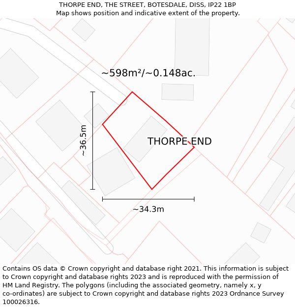 THORPE END, THE STREET, BOTESDALE, DISS, IP22 1BP: Plot and title map