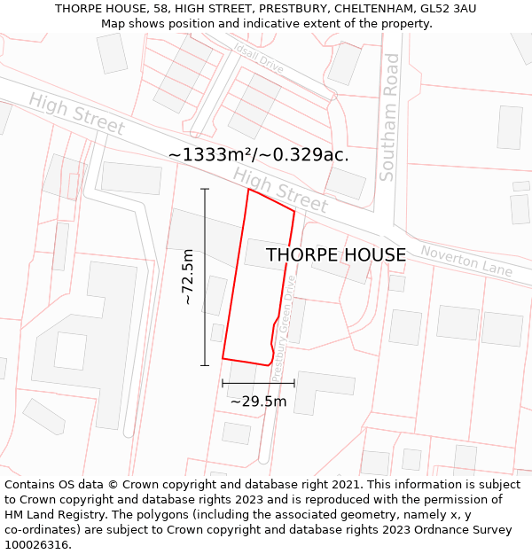 THORPE HOUSE, 58, HIGH STREET, PRESTBURY, CHELTENHAM, GL52 3AU: Plot and title map