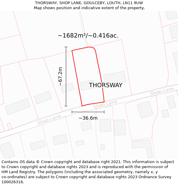 THORSWAY, SHOP LANE, GOULCEBY, LOUTH, LN11 9UW: Plot and title map