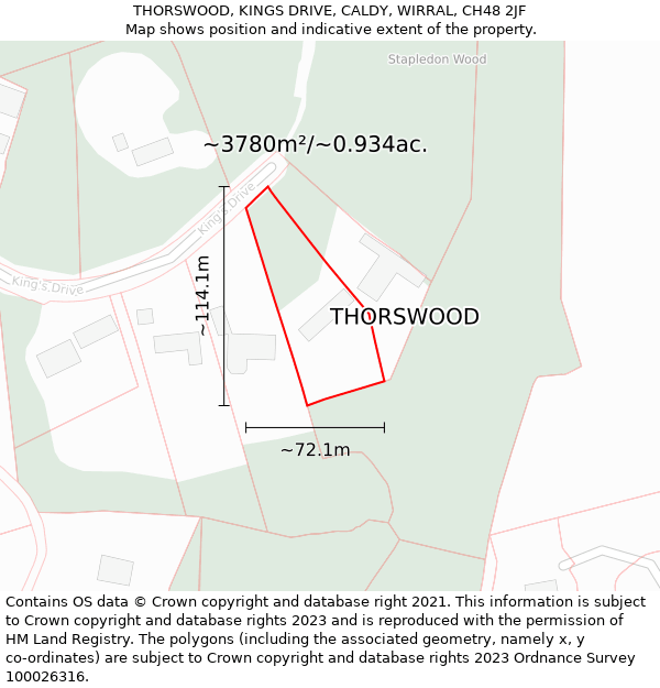 THORSWOOD, KINGS DRIVE, CALDY, WIRRAL, CH48 2JF: Plot and title map