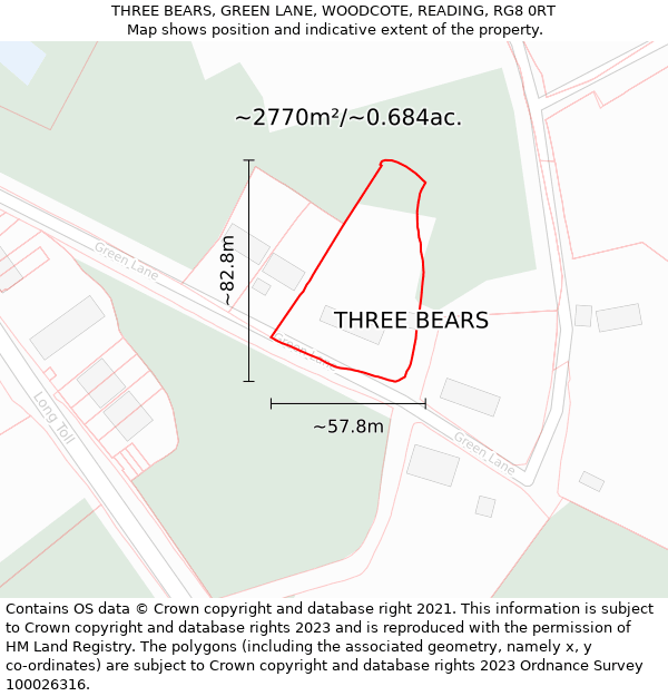 THREE BEARS, GREEN LANE, WOODCOTE, READING, RG8 0RT: Plot and title map