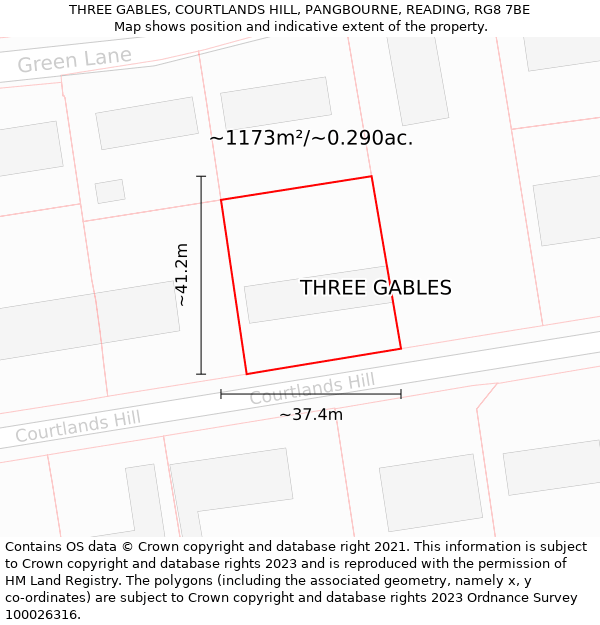 THREE GABLES, COURTLANDS HILL, PANGBOURNE, READING, RG8 7BE: Plot and title map