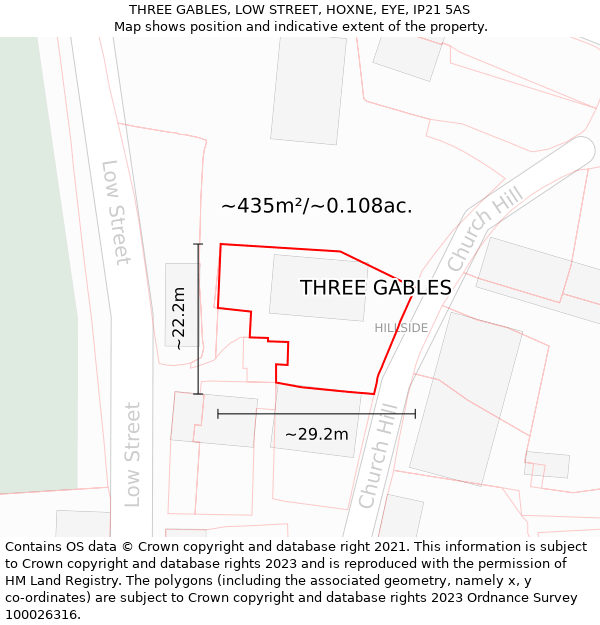 THREE GABLES, LOW STREET, HOXNE, EYE, IP21 5AS: Plot and title map