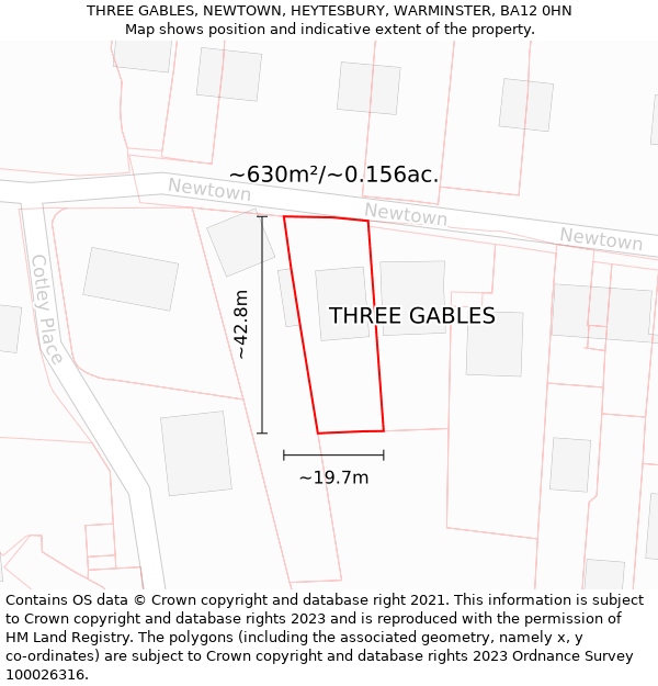 THREE GABLES, NEWTOWN, HEYTESBURY, WARMINSTER, BA12 0HN: Plot and title map