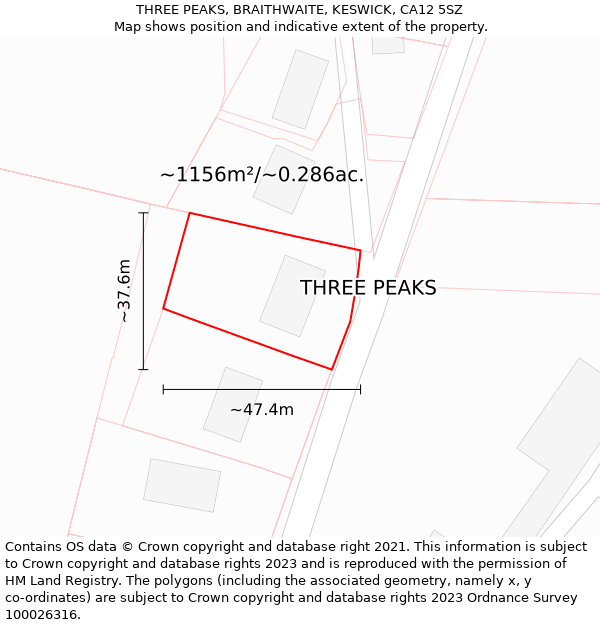 THREE PEAKS, BRAITHWAITE, KESWICK, CA12 5SZ: Plot and title map