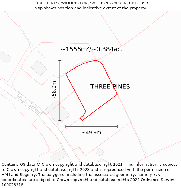 THREE PINES, WIDDINGTON, SAFFRON WALDEN, CB11 3SB: Plot and title map