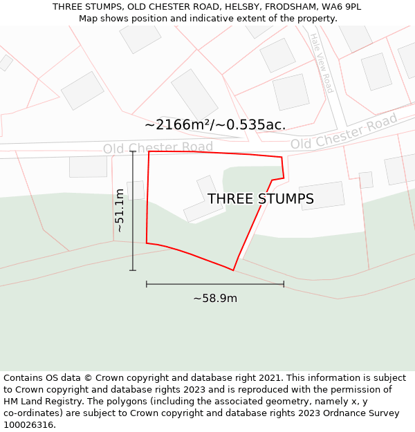 THREE STUMPS, OLD CHESTER ROAD, HELSBY, FRODSHAM, WA6 9PL: Plot and title map