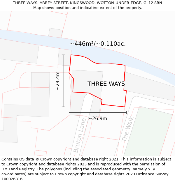 THREE WAYS, ABBEY STREET, KINGSWOOD, WOTTON-UNDER-EDGE, GL12 8RN: Plot and title map