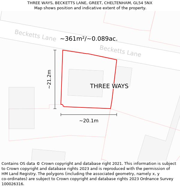 THREE WAYS, BECKETTS LANE, GREET, CHELTENHAM, GL54 5NX: Plot and title map