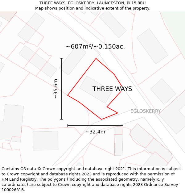 THREE WAYS, EGLOSKERRY, LAUNCESTON, PL15 8RU: Plot and title map