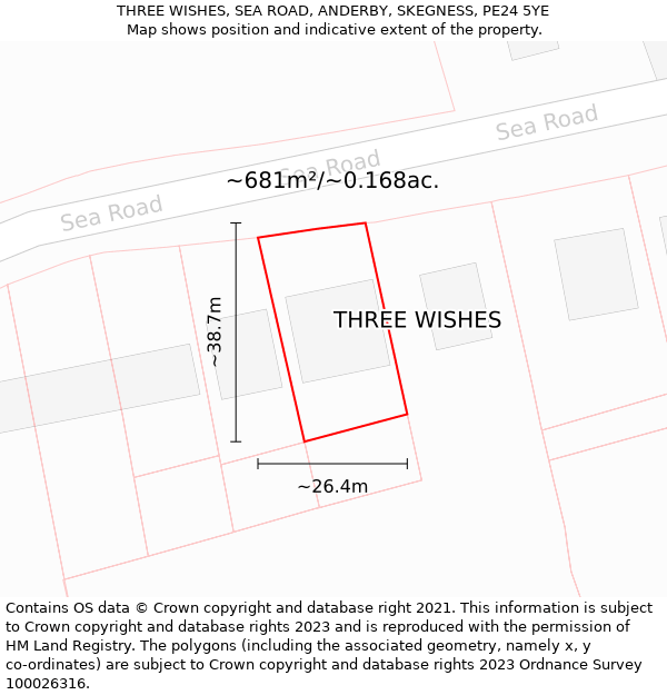 THREE WISHES, SEA ROAD, ANDERBY, SKEGNESS, PE24 5YE: Plot and title map