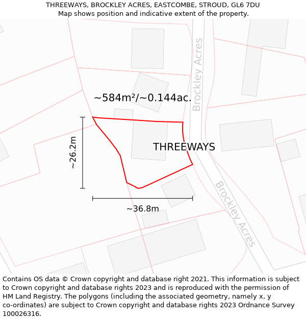 THREEWAYS, BROCKLEY ACRES, EASTCOMBE, STROUD, GL6 7DU: Plot and title map