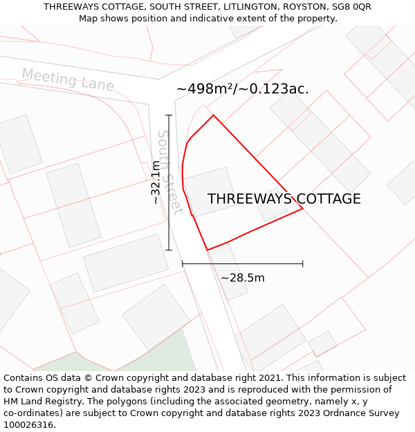 THREEWAYS COTTAGE, SOUTH STREET, LITLINGTON, ROYSTON, SG8 0QR: Plot and title map