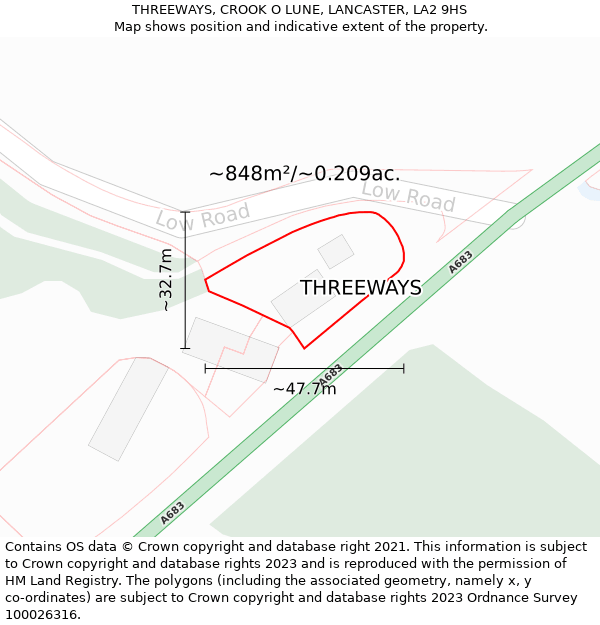 THREEWAYS, CROOK O LUNE, LANCASTER, LA2 9HS: Plot and title map