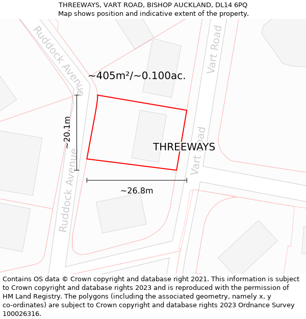 THREEWAYS, VART ROAD, BISHOP AUCKLAND, DL14 6PQ: Plot and title map