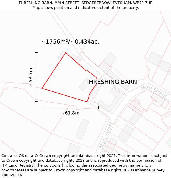 THRESHING BARN, MAIN STREET, SEDGEBERROW, EVESHAM, WR11 7UF: Plot and title map