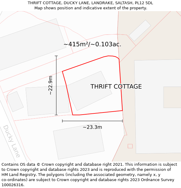 THRIFT COTTAGE, DUCKY LANE, LANDRAKE, SALTASH, PL12 5DL: Plot and title map