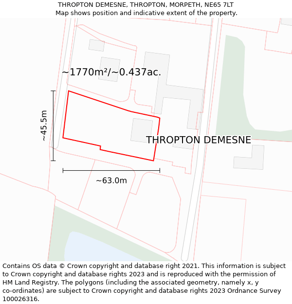 THROPTON DEMESNE, THROPTON, MORPETH, NE65 7LT: Plot and title map
