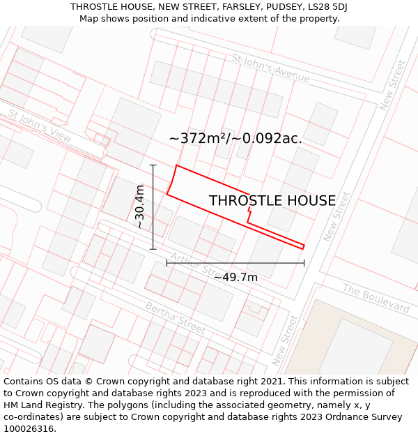 THROSTLE HOUSE, NEW STREET, FARSLEY, PUDSEY, LS28 5DJ: Plot and title map