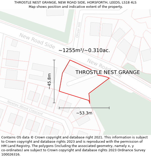 THROSTLE NEST GRANGE, NEW ROAD SIDE, HORSFORTH, LEEDS, LS18 4LS: Plot and title map