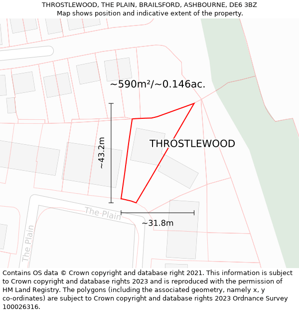 THROSTLEWOOD, THE PLAIN, BRAILSFORD, ASHBOURNE, DE6 3BZ: Plot and title map