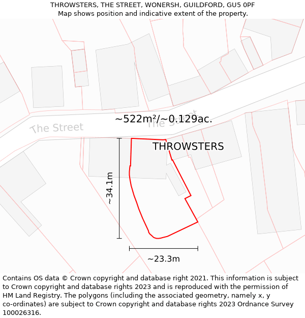 THROWSTERS, THE STREET, WONERSH, GUILDFORD, GU5 0PF: Plot and title map