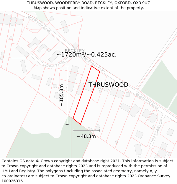 THRUSWOOD, WOODPERRY ROAD, BECKLEY, OXFORD, OX3 9UZ: Plot and title map