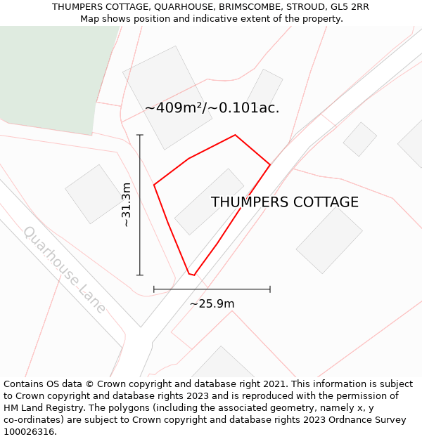 THUMPERS COTTAGE, QUARHOUSE, BRIMSCOMBE, STROUD, GL5 2RR: Plot and title map