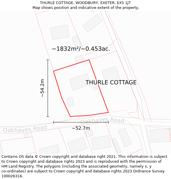 THURLE COTTAGE, WOODBURY, EXETER, EX5 1JT: Plot and title map