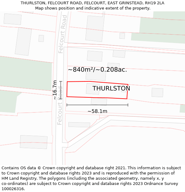 THURLSTON, FELCOURT ROAD, FELCOURT, EAST GRINSTEAD, RH19 2LA: Plot and title map