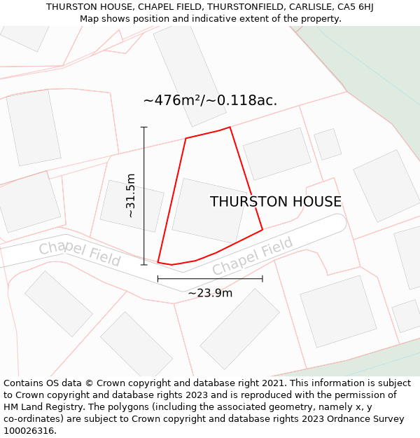 THURSTON HOUSE, CHAPEL FIELD, THURSTONFIELD, CARLISLE, CA5 6HJ: Plot and title map