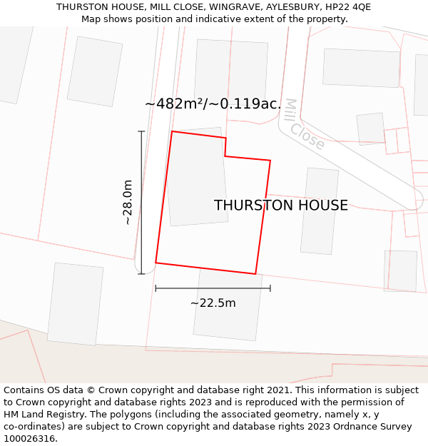 THURSTON HOUSE, MILL CLOSE, WINGRAVE, AYLESBURY, HP22 4QE: Plot and title map