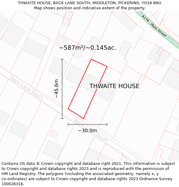 THWAITE HOUSE, BACK LANE SOUTH, MIDDLETON, PICKERING, YO18 8NU: Plot and title map