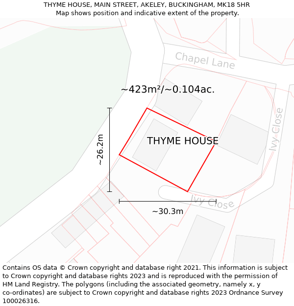 THYME HOUSE, MAIN STREET, AKELEY, BUCKINGHAM, MK18 5HR: Plot and title map