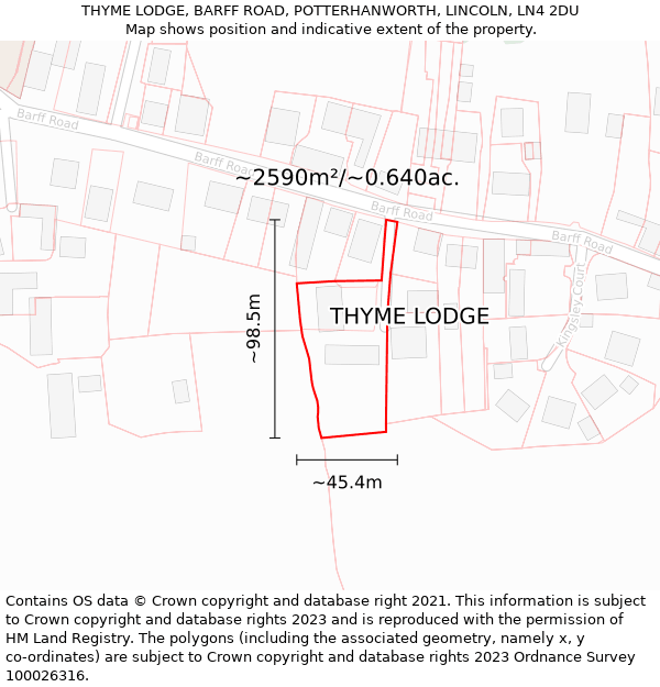 THYME LODGE, BARFF ROAD, POTTERHANWORTH, LINCOLN, LN4 2DU: Plot and title map