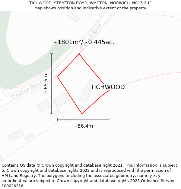 TICHWOOD, STRATTON ROAD, WACTON, NORWICH, NR15 2UF: Plot and title map