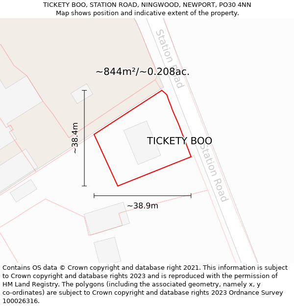 TICKETY BOO, STATION ROAD, NINGWOOD, NEWPORT, PO30 4NN: Plot and title map