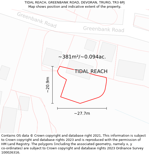 TIDAL REACH, GREENBANK ROAD, DEVORAN, TRURO, TR3 6PJ: Plot and title map