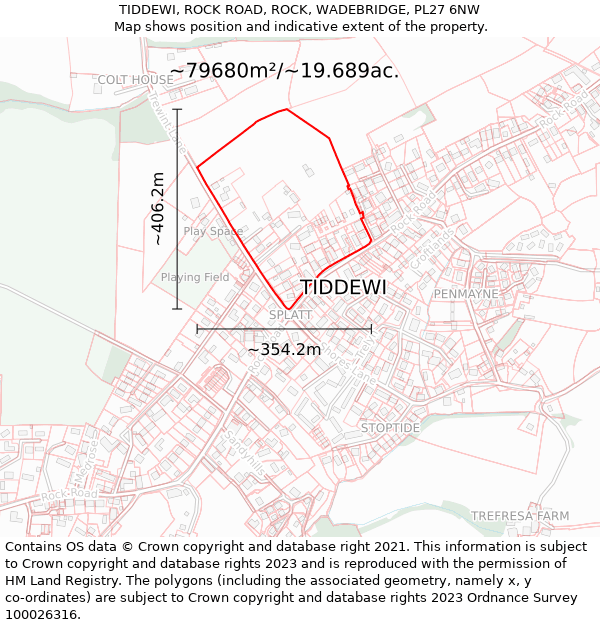 TIDDEWI, ROCK ROAD, ROCK, WADEBRIDGE, PL27 6NW: Plot and title map